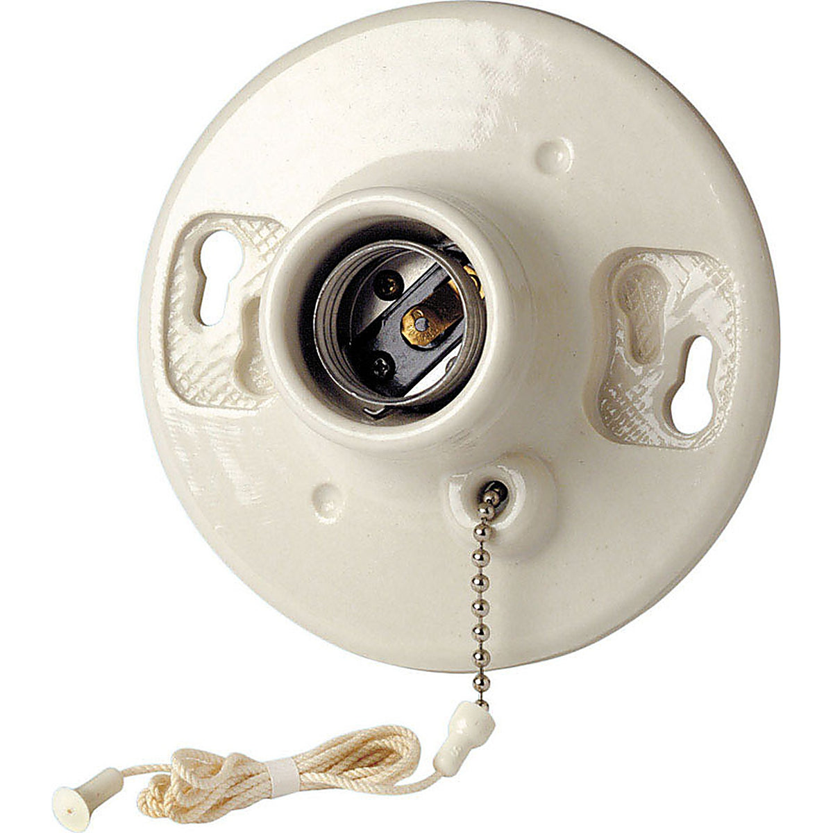 Leviton 29816-00C Porcelain Incandescent Medium Base Ceiling Keyless Lampholder With Chain 1/Pack