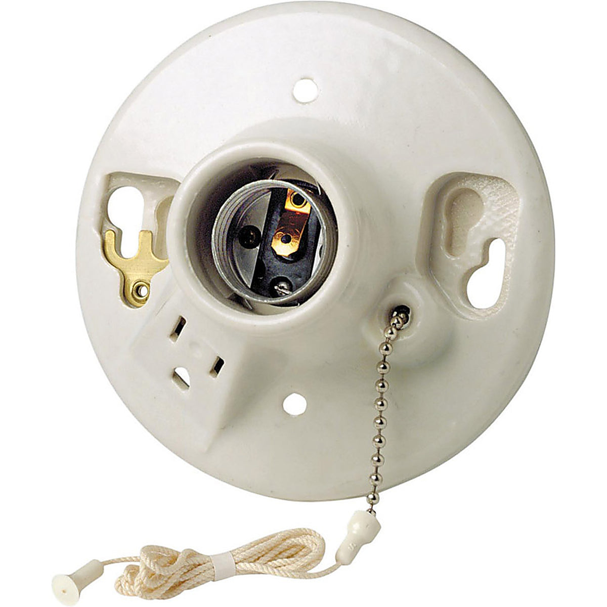Leviton 09726-00C Porcelain Incandescent Medium Base Pull Chain Socket w/Outlet 1/Pack