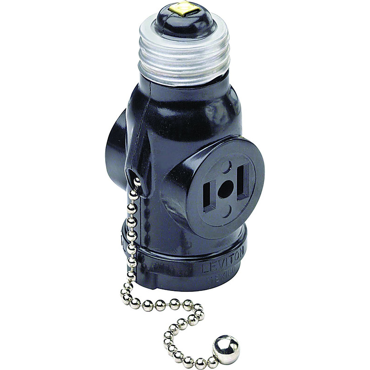 Leviton 01406-000 Plastic Medium Base Lampholder w/Outlet & Pull Chain 1/Pack
