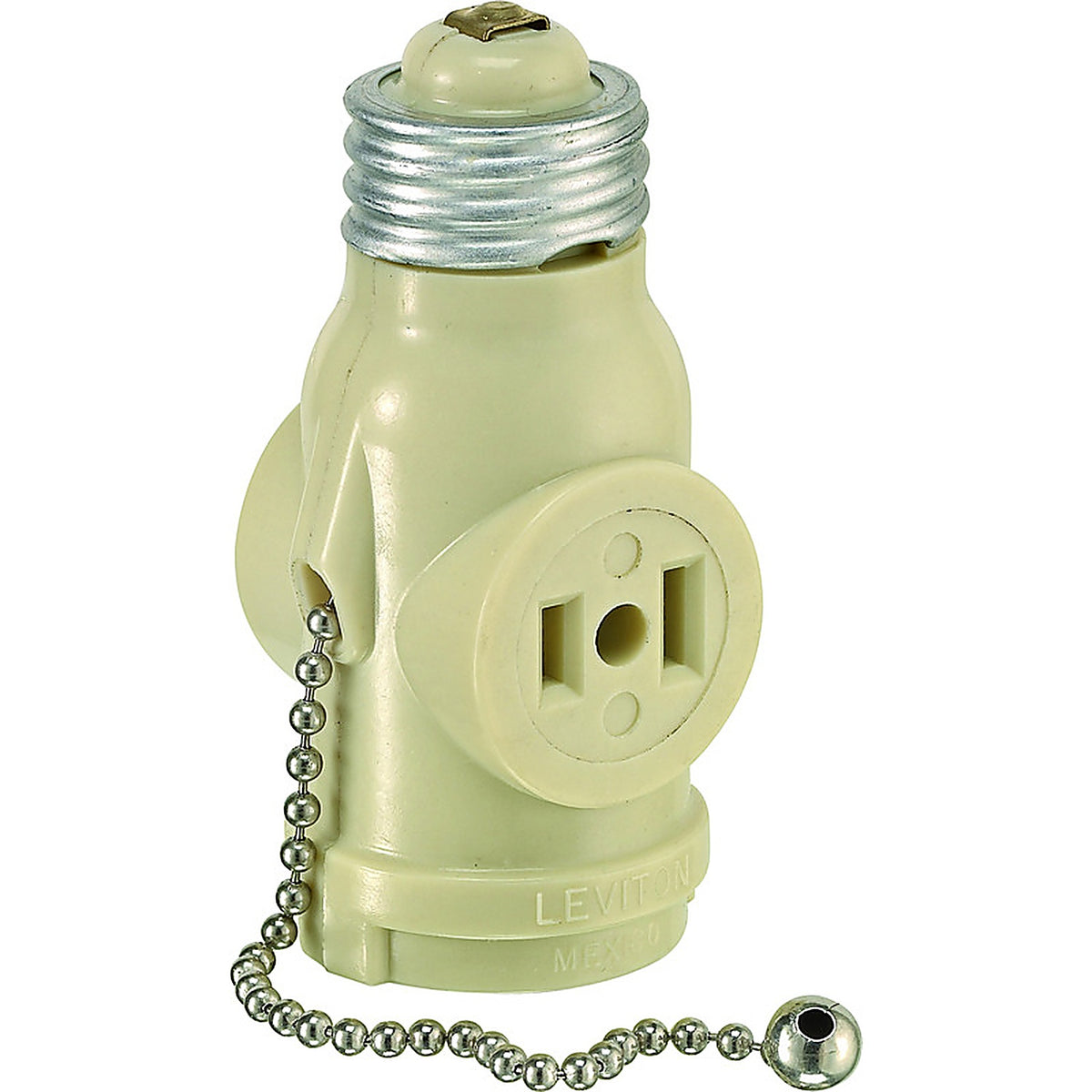 Leviton 01406-00I Plastic Medium Base Lampholder w/Outlet & Pull Chain 1/Pack