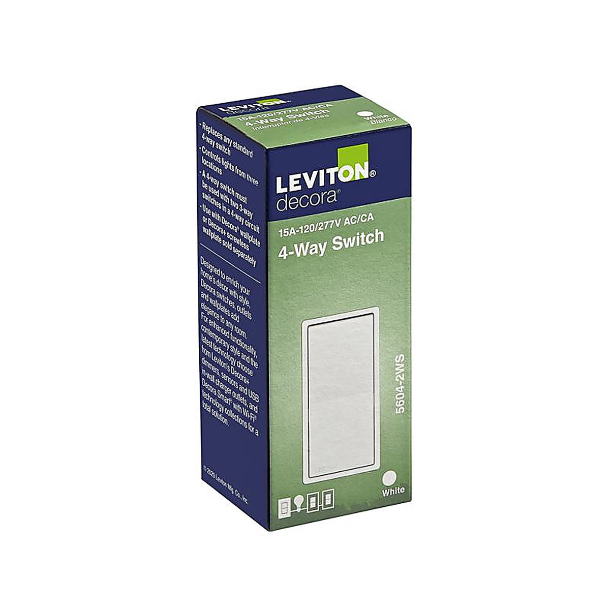 Leviton 05604-2WS 15 amps Four Pole 4-Way / Rocker AC Quiet Switch White 1/Pack