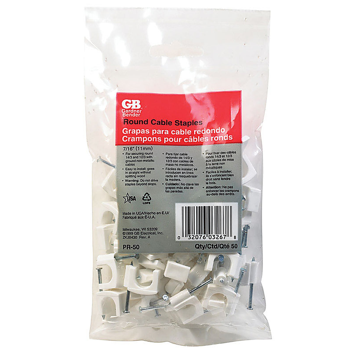 Gardner Bender PR-50 7/16 in. W Plastic Insulated Cable Staple 50/Pack