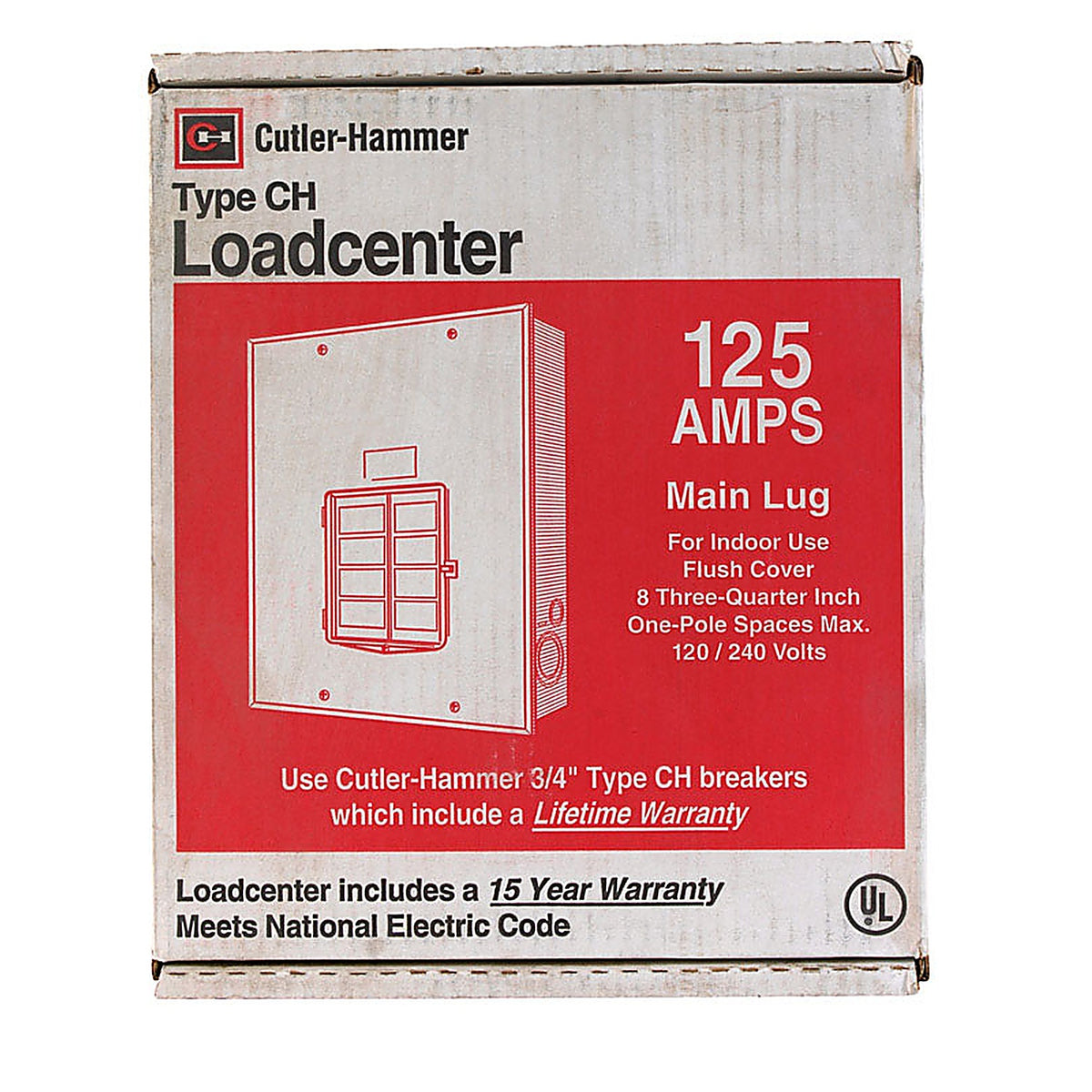 Eaton - CH8L125FP - Cutler-Hammer 125 Amps 120/240 V 8 Space 8 Circuits Flush Mount Main Lug Load Center