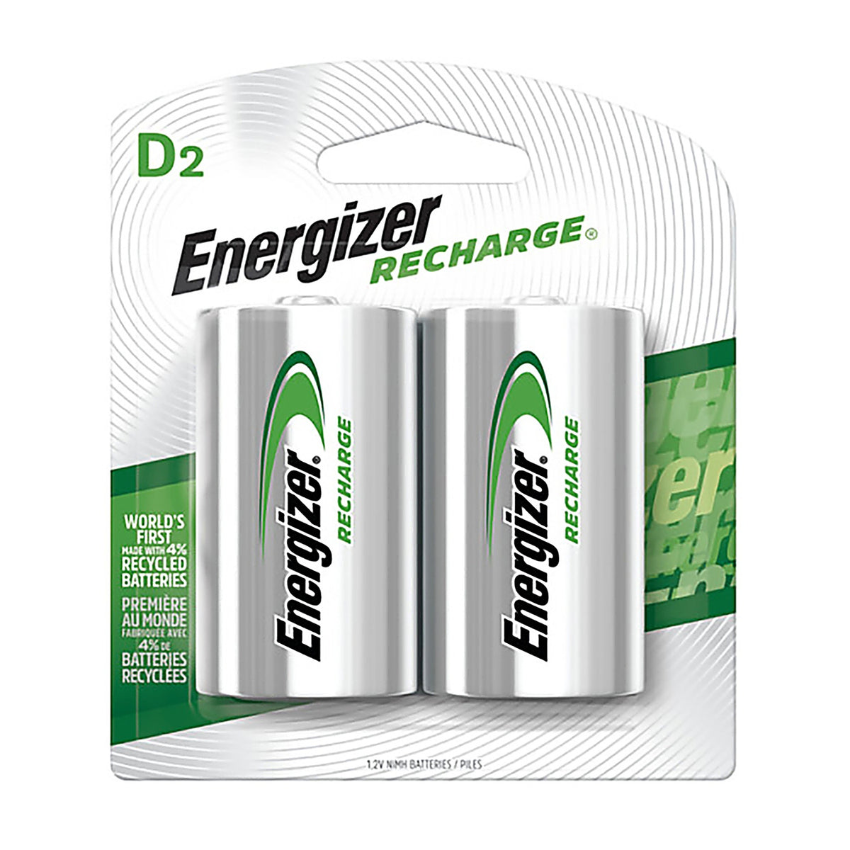 Energizer NH50BP-2(R2) Recharge NiMH D 1.2 V 2500 Ah Rechargeable Battery NH50BP-2R2 2 pk