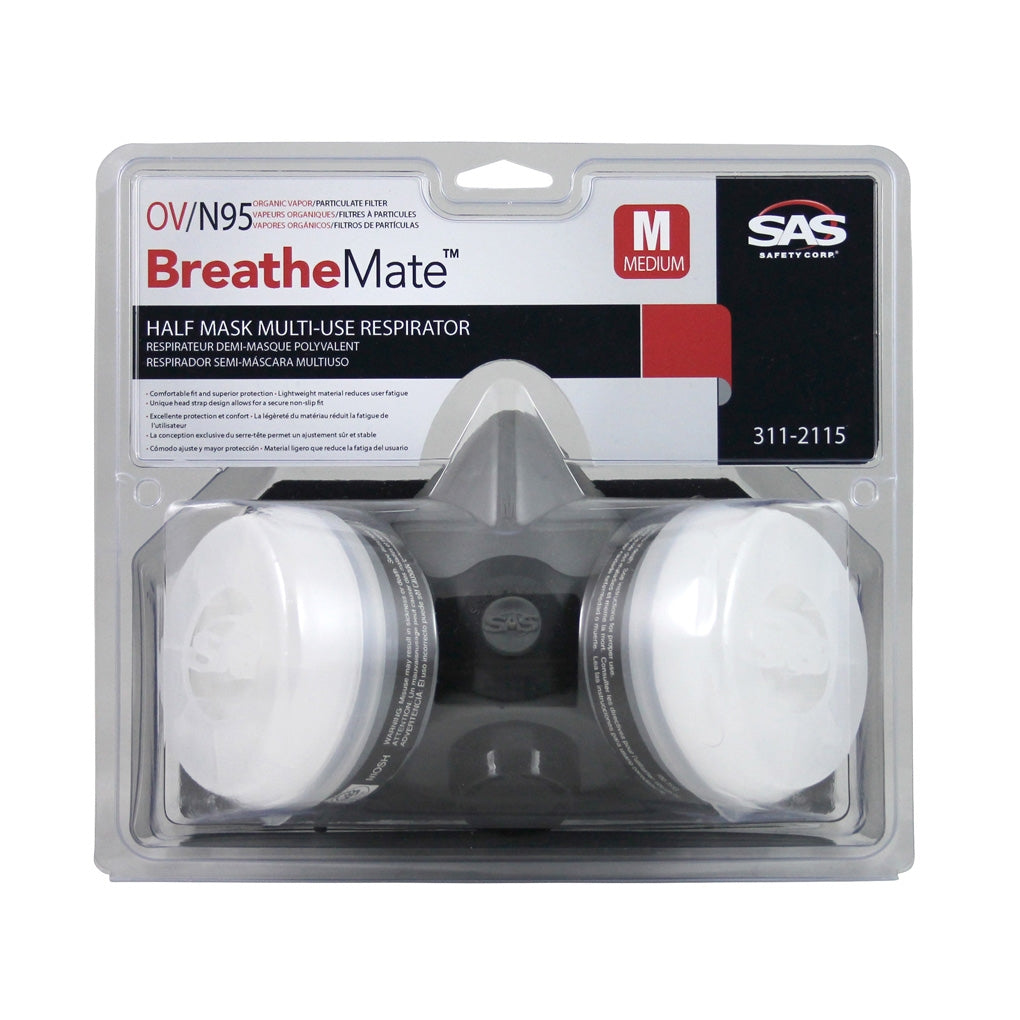 SAS Safety 311-3115 BreatheMate Multi-Use Dual Cartridge Respirator OV/N95