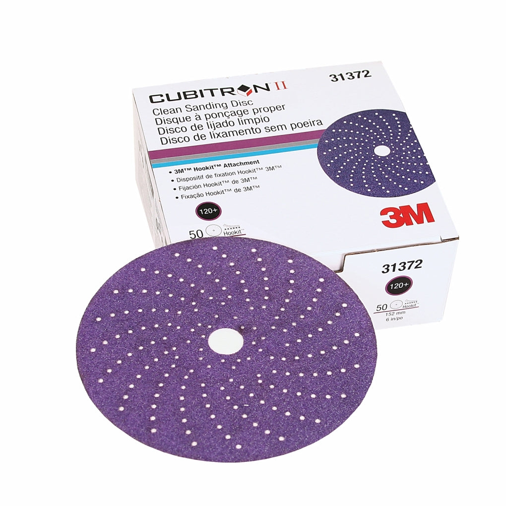 3M 31372 Cubitron II Clean Sanding Hookit Abrasive Disc, 6 in, 120+, 50 discs per box