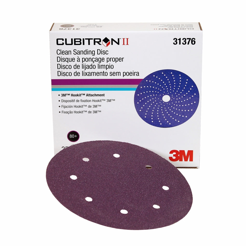 3M 31376 Cubitron II Clean Sanding Hookit Abrasive Disc, 8 in, 80+, 25 discs per box 60455083471