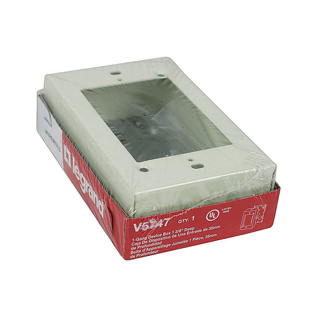 Legrand V5747 Wiremold 4-3/4 in. Rectangle Steel 1 gang Outlet Box Ivory