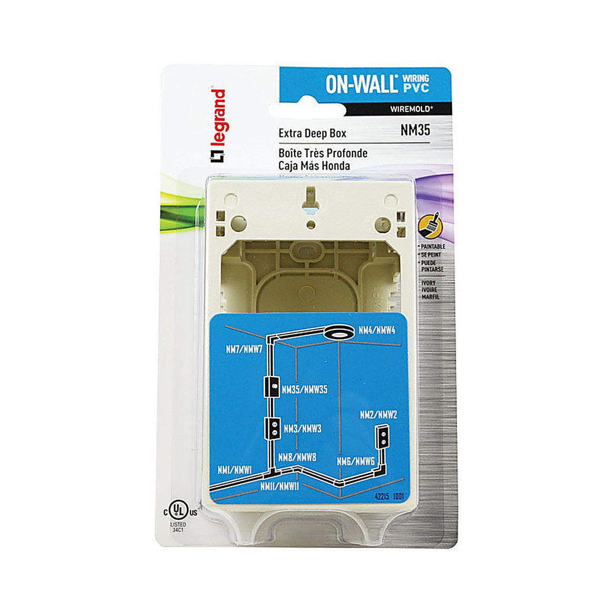 Legrand NM35 Wiremold 7-13/16 in. Rectangle Plastic Outlet Box Ivory