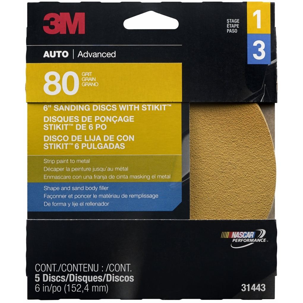 3M 31443 Stikit Gold Disc, 6 inch, P80
