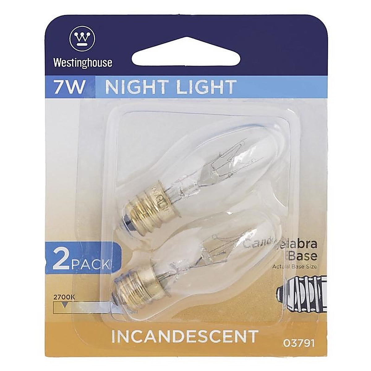 Westinghouse - 0379100 - 7 W C7 Specialty Incandescent Bulb E12 (Candelabra) White 2 Pack