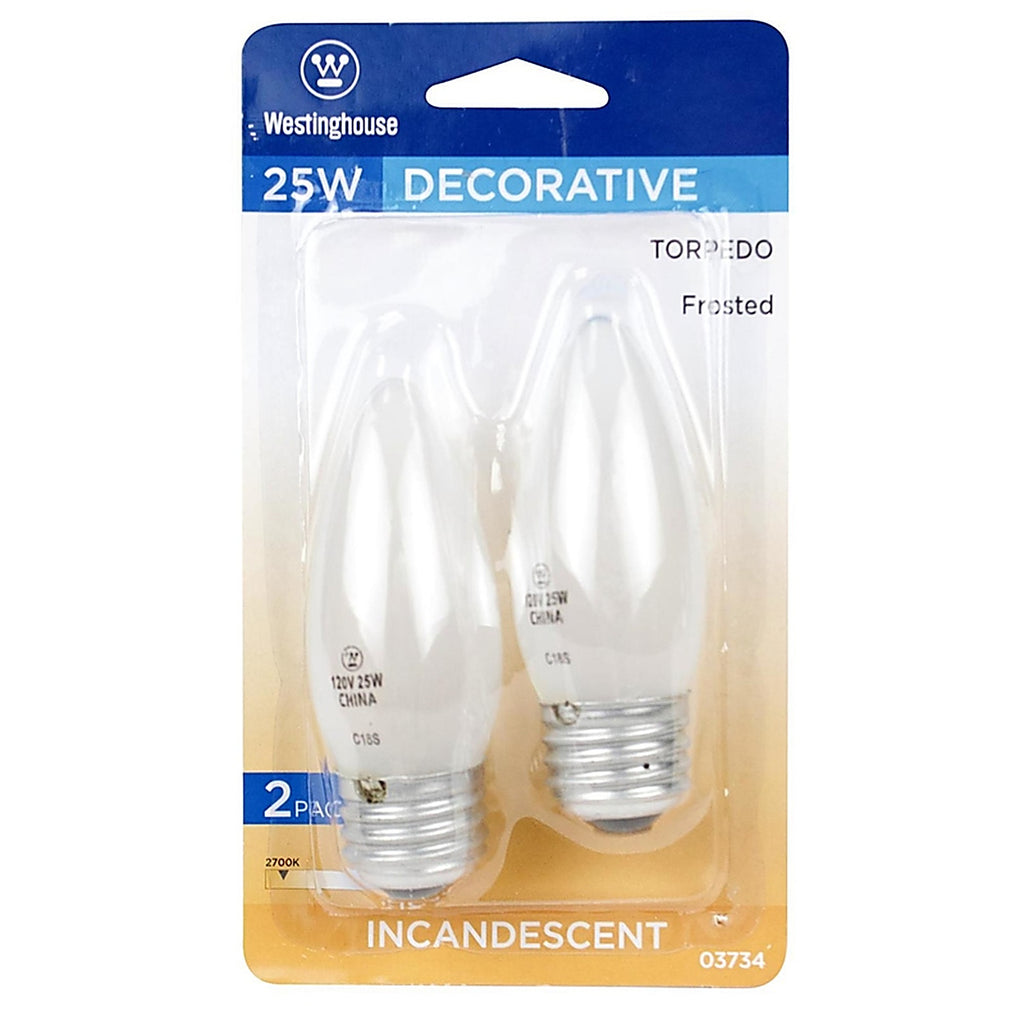 Westinghouse - 0373400 - 25 W B11 Decorative Incandescent Bulb E26 (Medium) Warm White 2 Pack