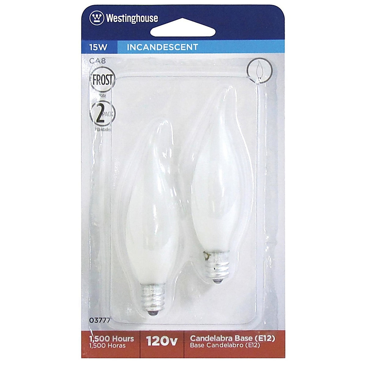 Westinghouse - 0377700 - 15 W E12 Decorative Incandescent Bulb E12 (Candelabra) Warm White 2 Pack