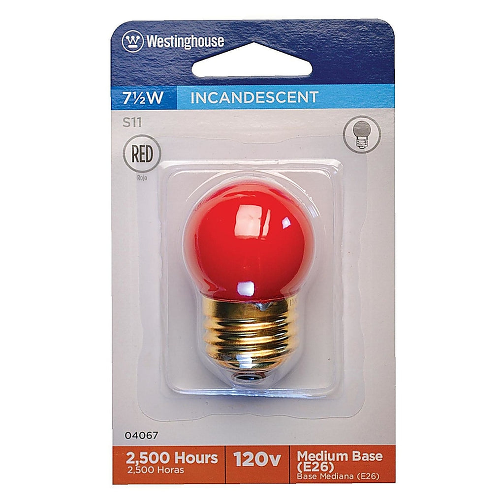 Westinghouse - 0406700 - 7.5 W S11 Specialty Incandescent Bulb E26 (Medium) Red 1 Pack