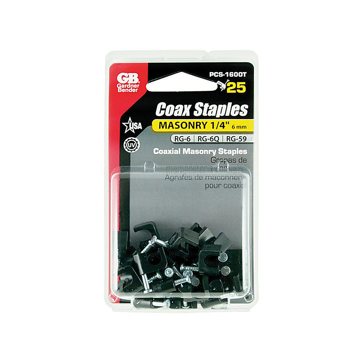 Gardner Bender PCS-1600T 1/4 in. W Plastic Insulated Masonry Coaxial Staple 25/Pack