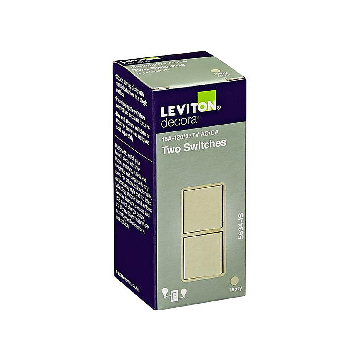 Leviton 05634-0IS 15 amps Single Pole Combination AC Quiet Switch Ivory 1/Pack