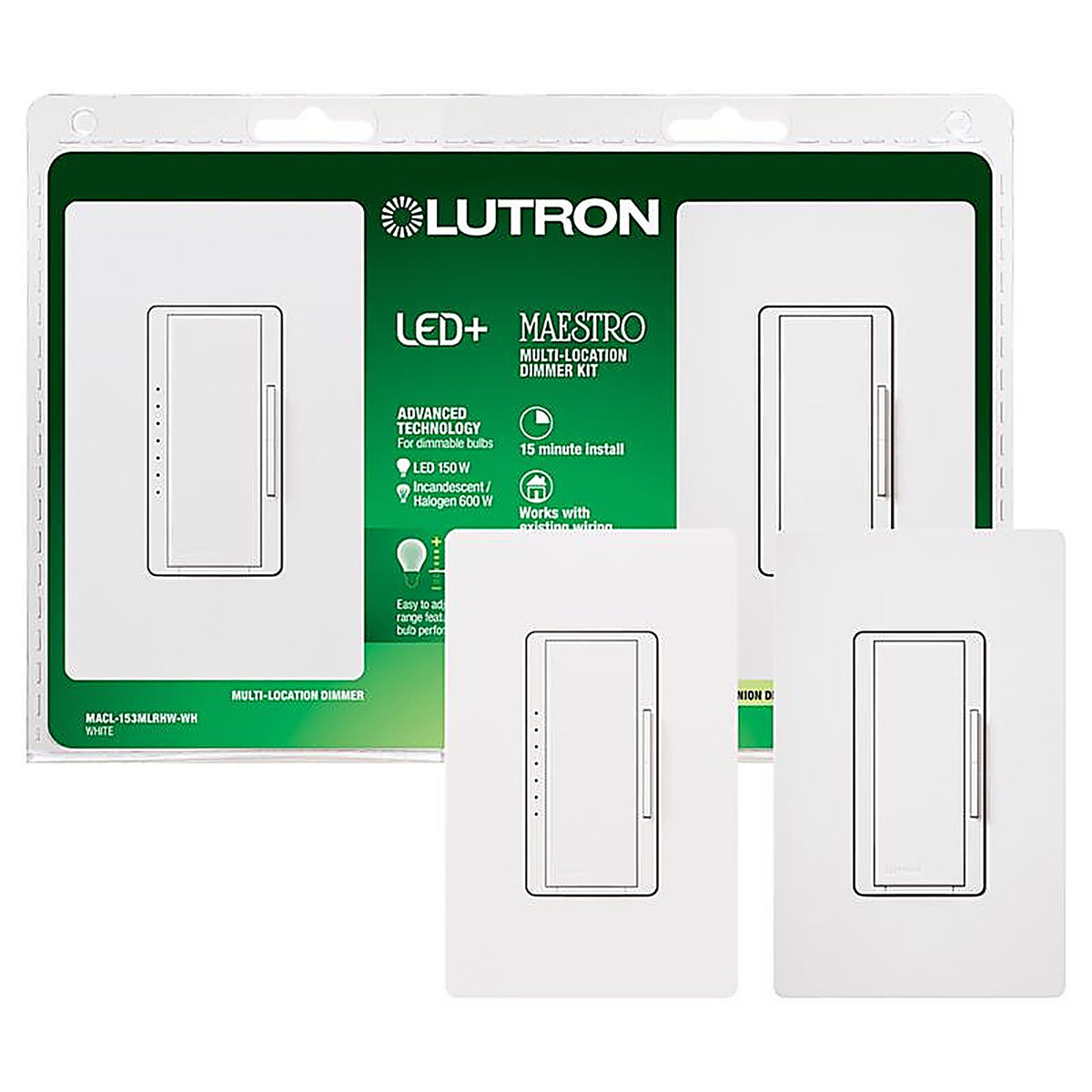 Lutron MACL-153M-RHW-W Maestro White 150 watt 3-Way Dimmer Switch 1/Pack