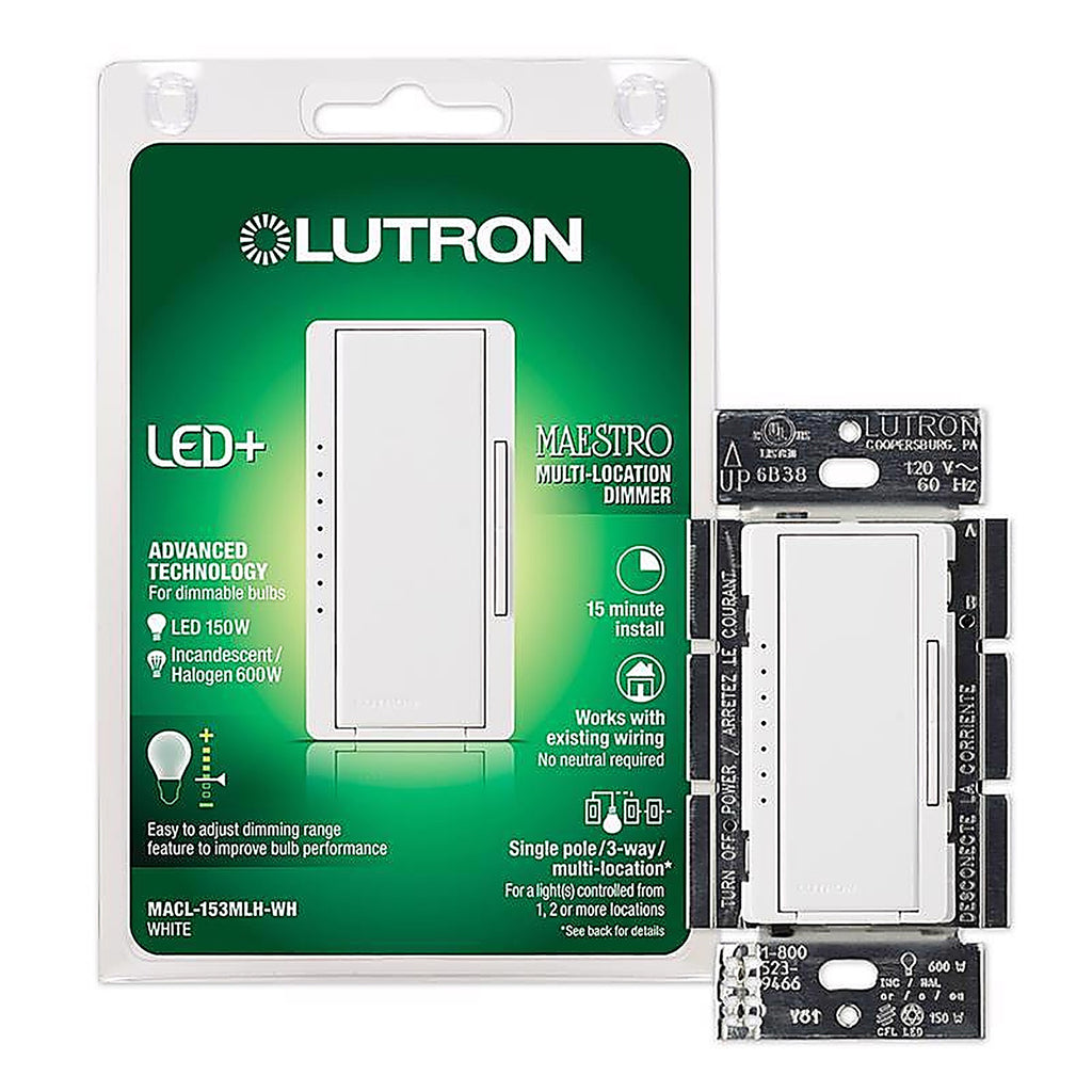 Lutron - MACL-153MLH-WH - Maestro White 150 W 3-Way Dimmer Switch 1 pk
