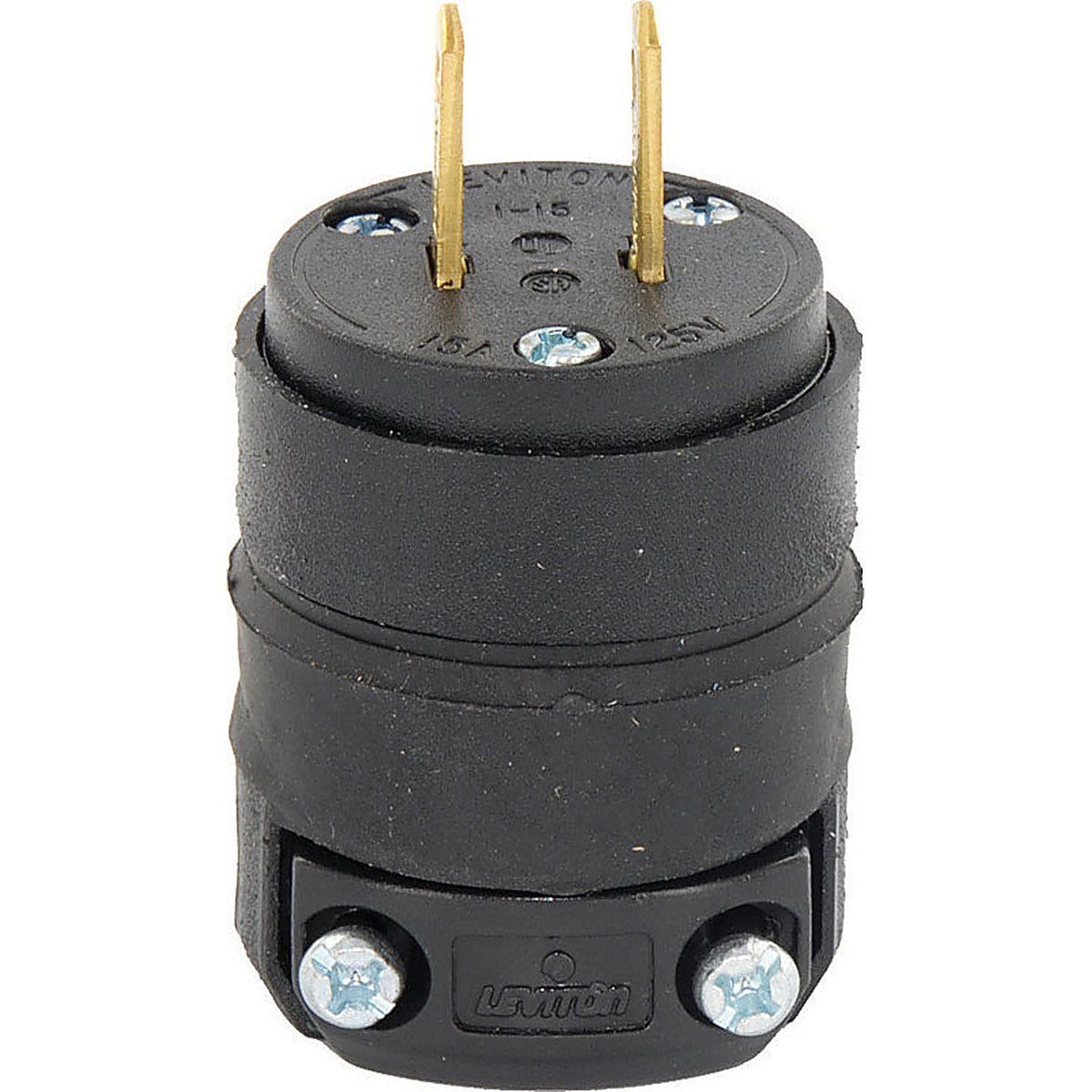 Leviton 115PR-000 Commercial and Residential Rubber Straight Blade Plug 1-15P 18-12 AWG 2 Pole 2 Wire