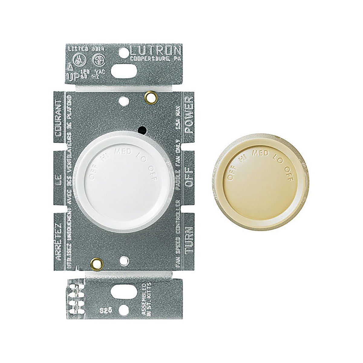 Lutron FSQ-2FH-DK Single pole Rotary Fan Control Ivory, White 1/Pack