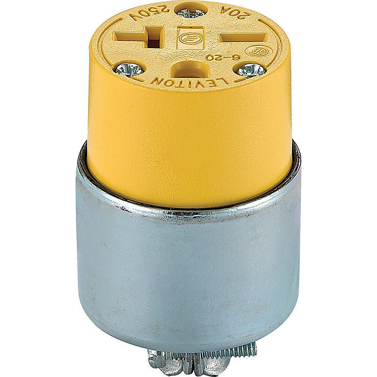 Leviton 620CA-000 Commercial Armored Ground/Straight Blade Connector 6-20R 18-12 AWG 2 Pole 3 Wire