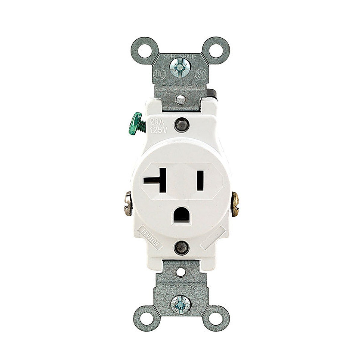 Leviton - 05801-KWS - 20 Amps 125 V Single White Outlet 5-20R 1 Pack