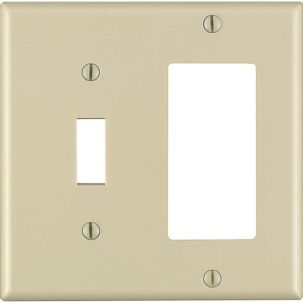 Leviton 80405-00I Decora Ivory 2 gang Thermoset Plastic GFCI/Rocker/Toggle Wall Plate 1/Pack