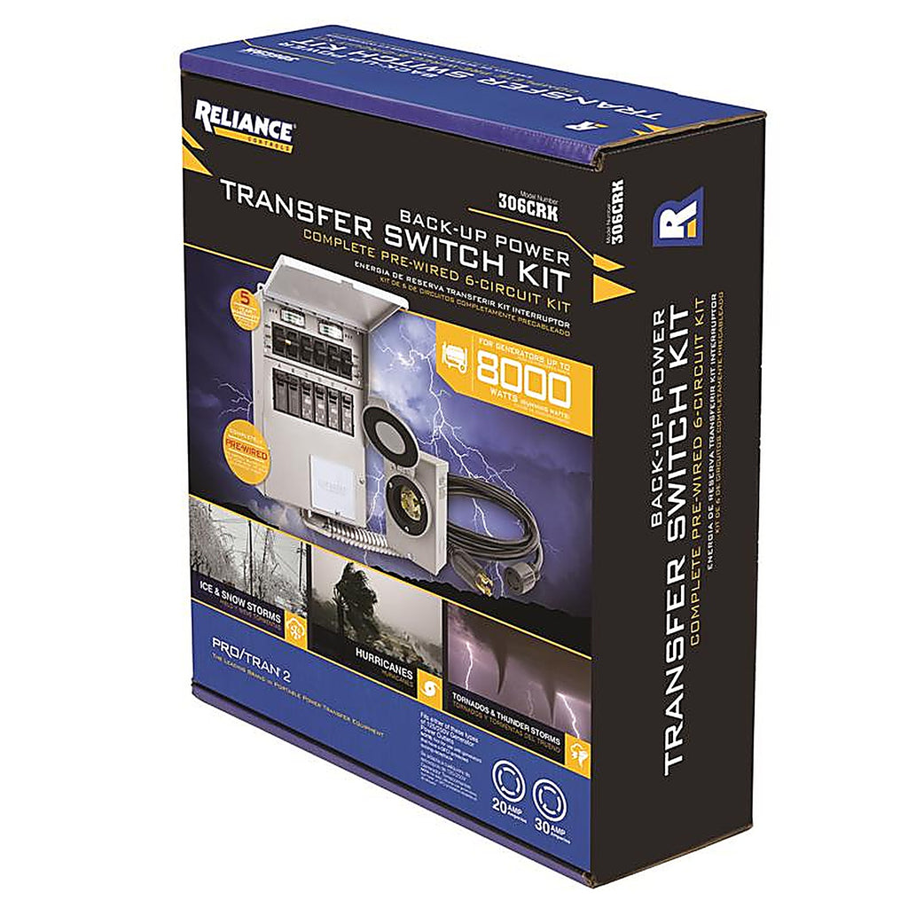 Reliance 306CRK 30 amps 240 volt 2 space 6 circuits Surface Mount Generator Power Transfer Kit
