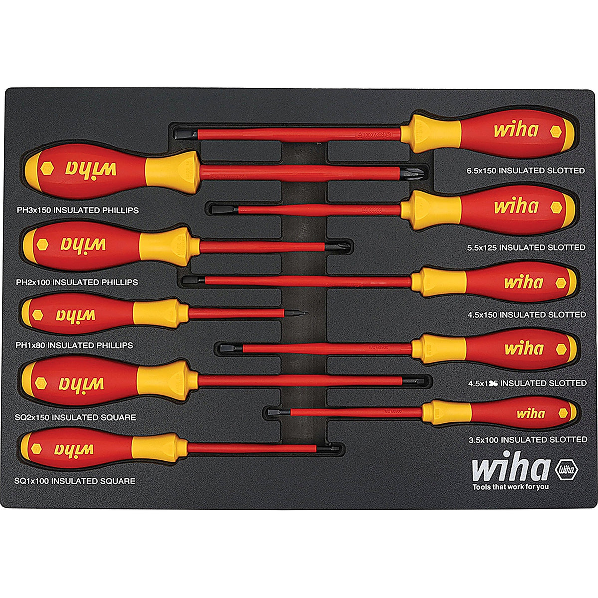 Wiha - 32080 - 10 Piece Insulated Soft Finish Cushion Grip Screwdriver Tray Set