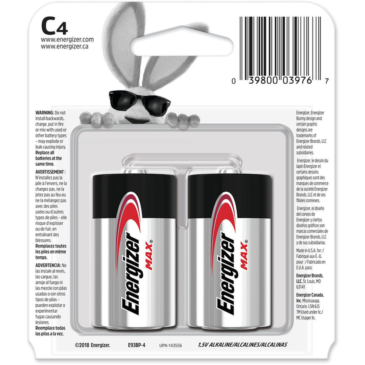 Energizer E93BP-4 Max C Alkaline Batteries 4 pk Carded