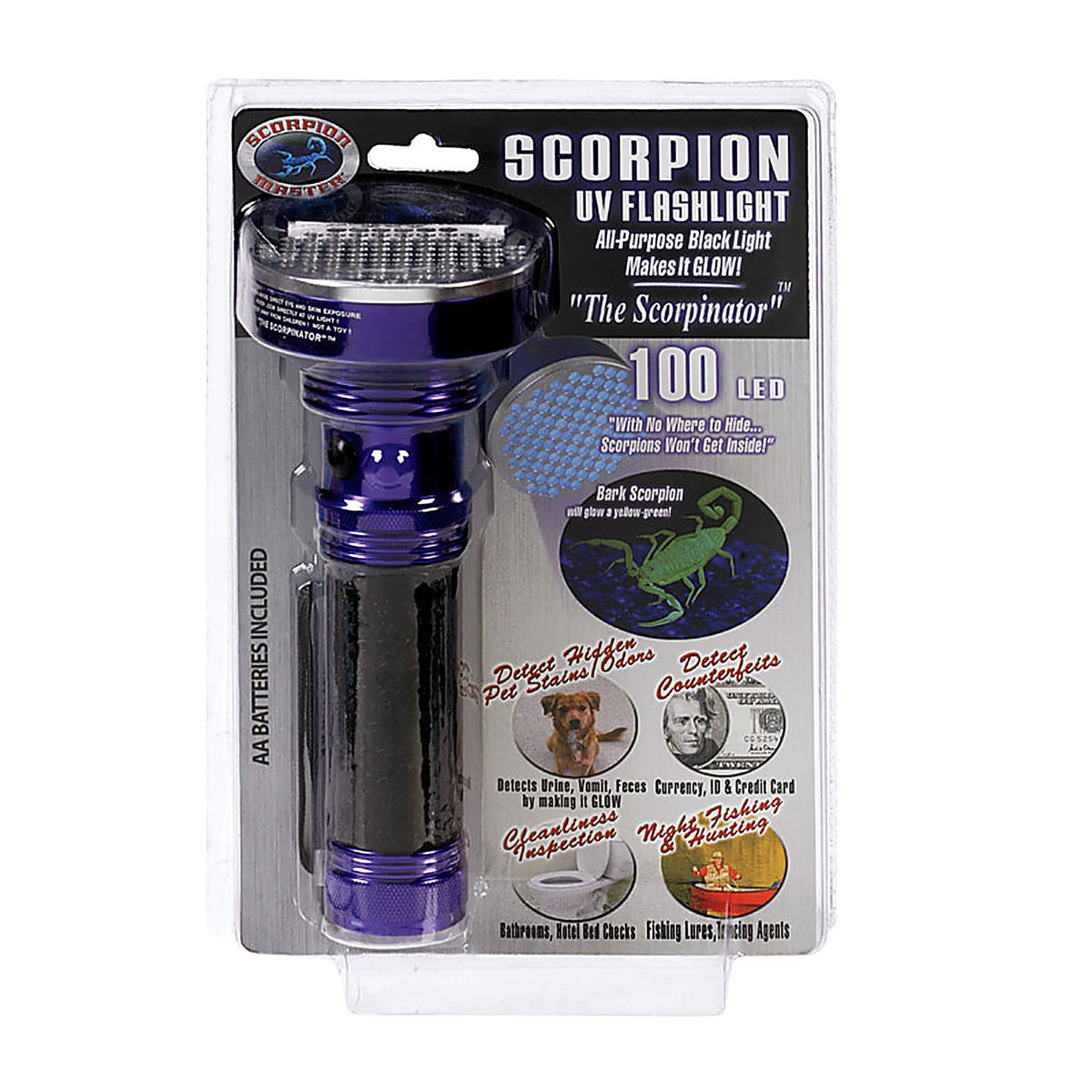Scorpion Master 900212 100 LED Assorted LED UV Flashlight AA Battery