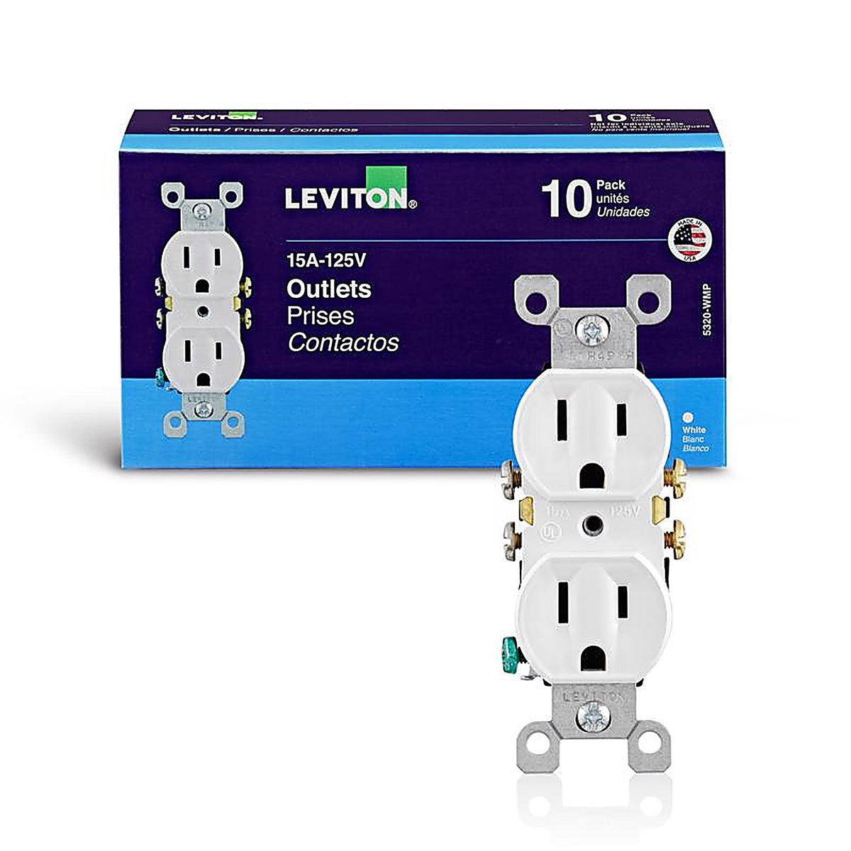 Leviton 05320-WMP 15 amps 125 volt Duplex White Outlet 5-15R 10/Pack