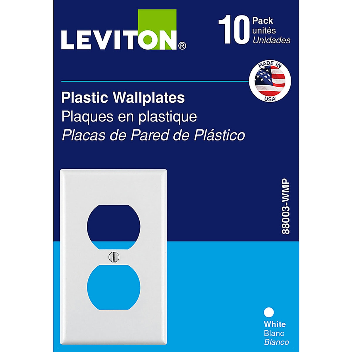 Leviton 88003-WMP White 1 gang Thermoset Plastic Duplex Outlet Wall Plate 10/pc.