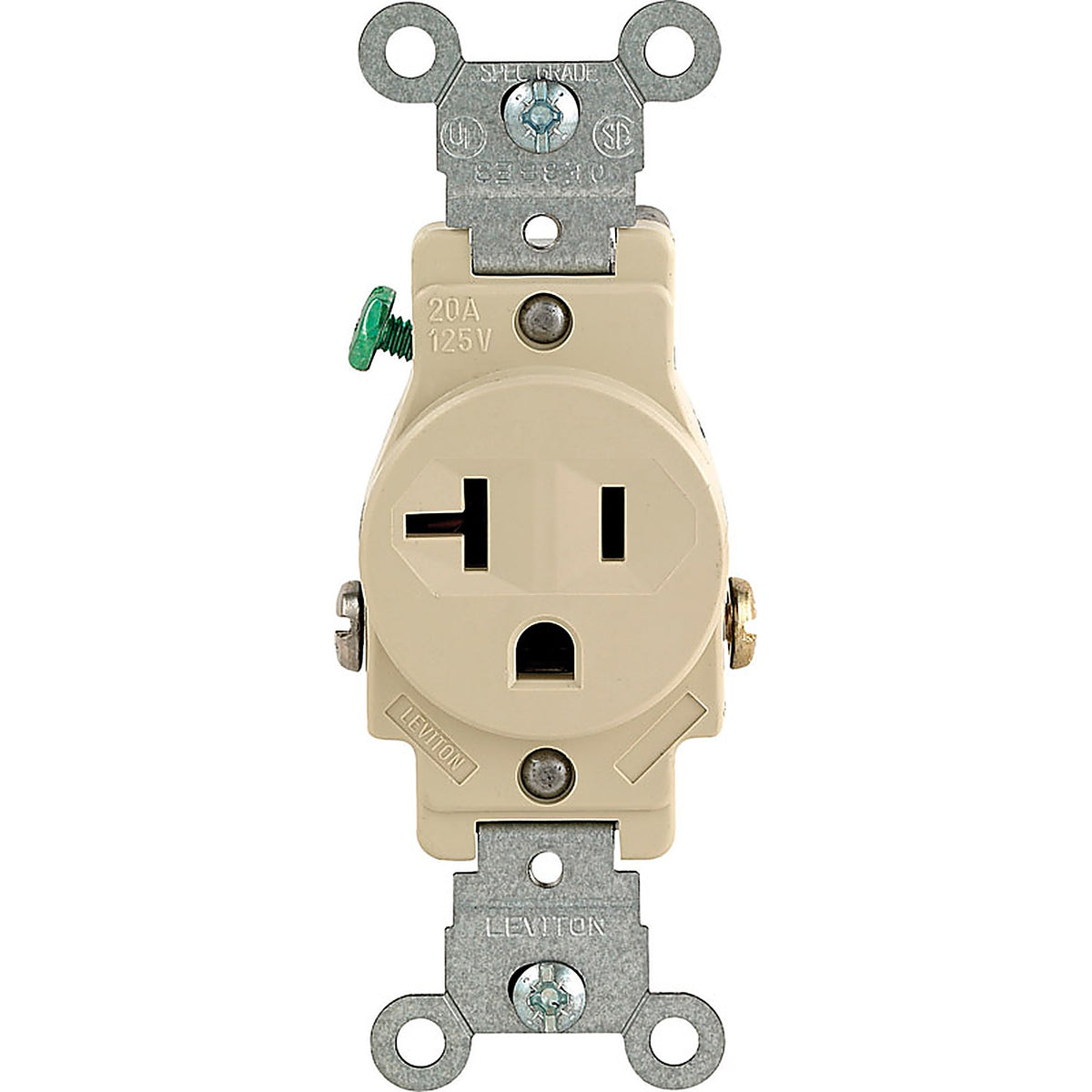 Leviton - 05801-KIS - 20 Amps 125 V Single Ivory Outlet 5-20R 1 Pack