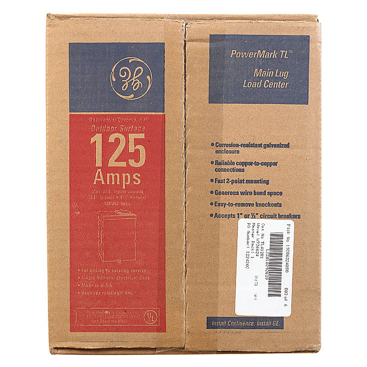GE TL412R1P PowerMark Gold 125 amps 240 volt 4 space 8 circuits Wall Mount Circuit Breaker Panel