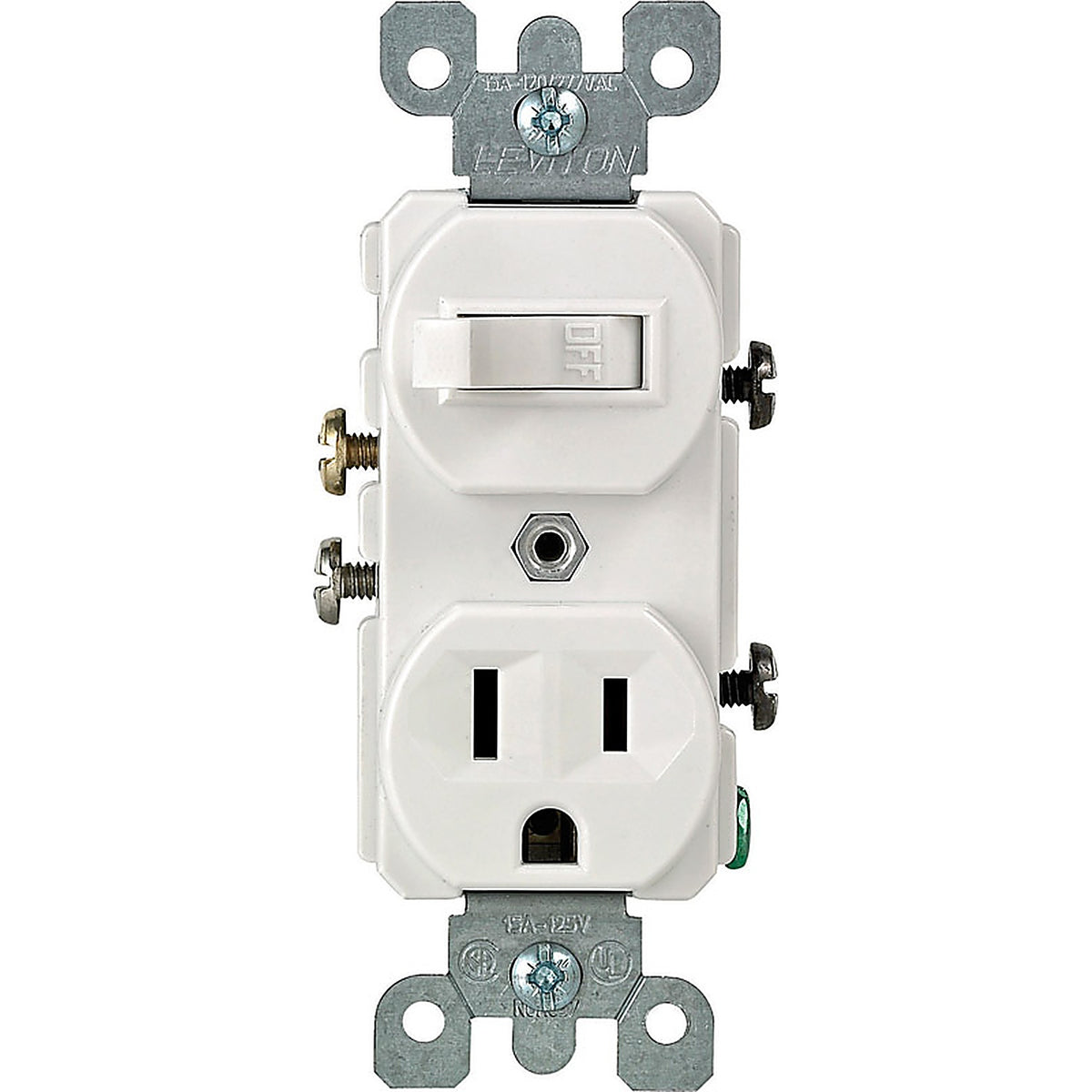 Leviton 05225-0WS 15 amps Single Pole Combination Switch & Receptacle White 1 pk