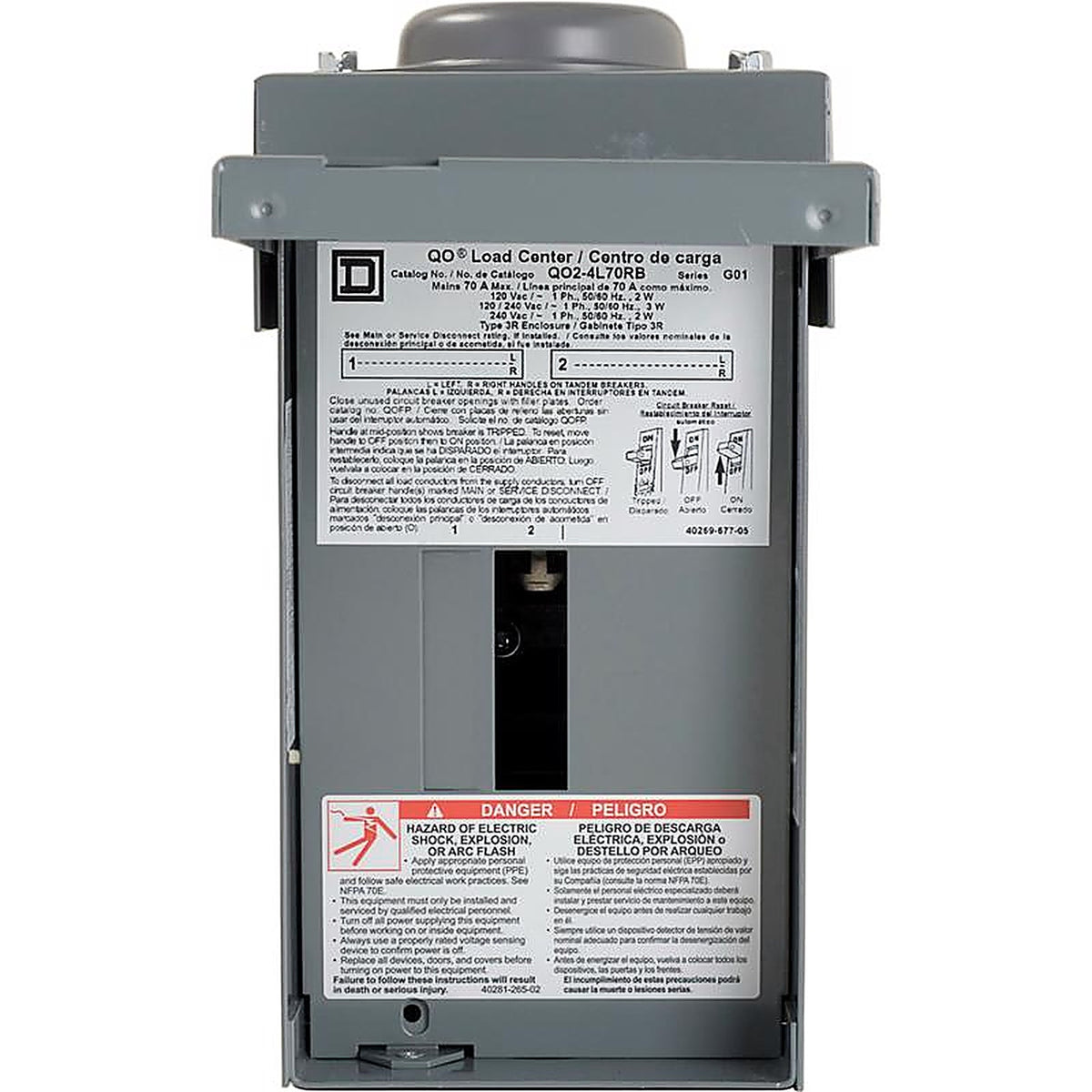 Square D - QO24L70RBCP - Qo 70 Amps 120/240 V 2 Space 4 Circuits Combination Mount Main Lug Load Center