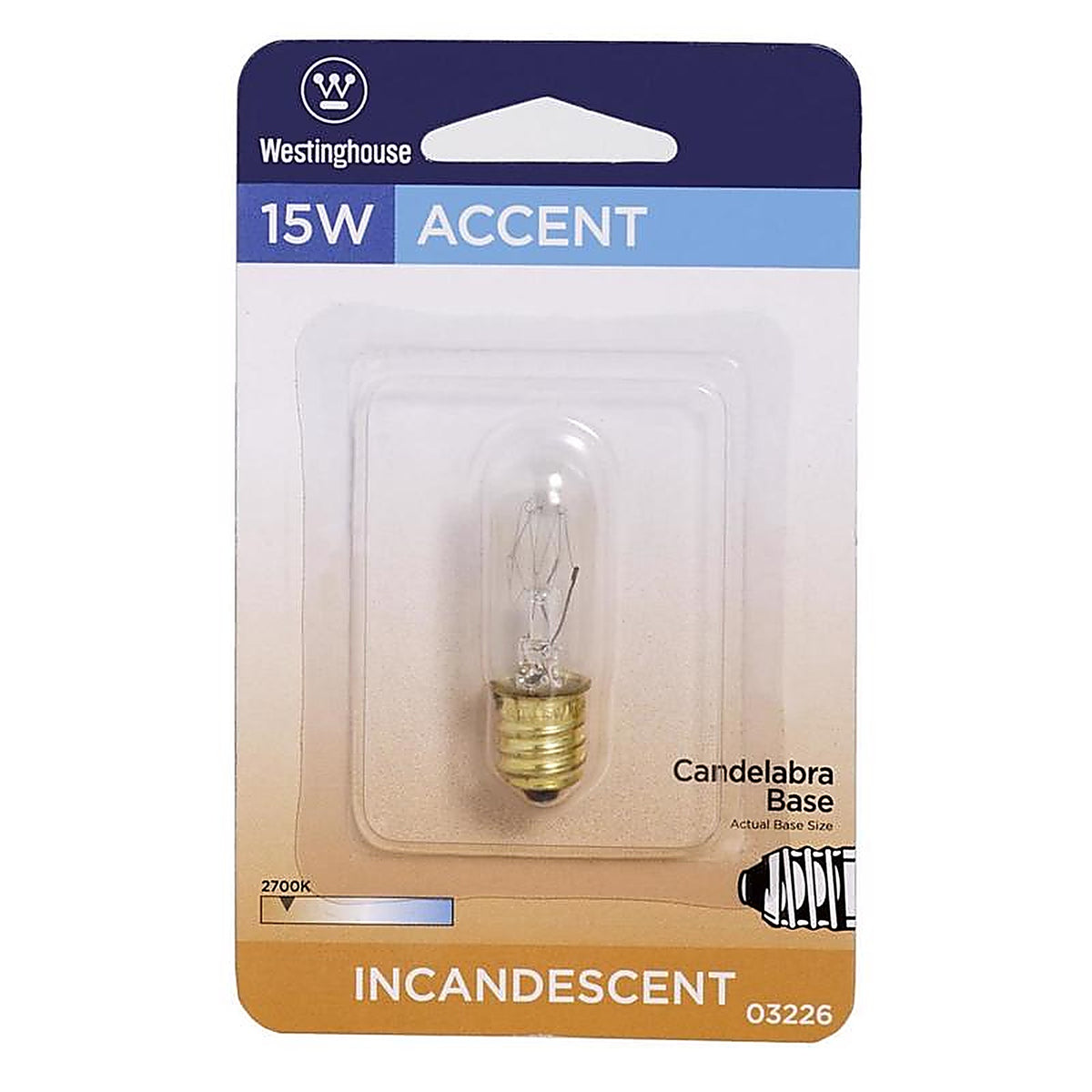 Westinghouse - 0322600 - 15 W T7 Tubular Incandescent Bulb E12 (Candelabra) White 1 Pack