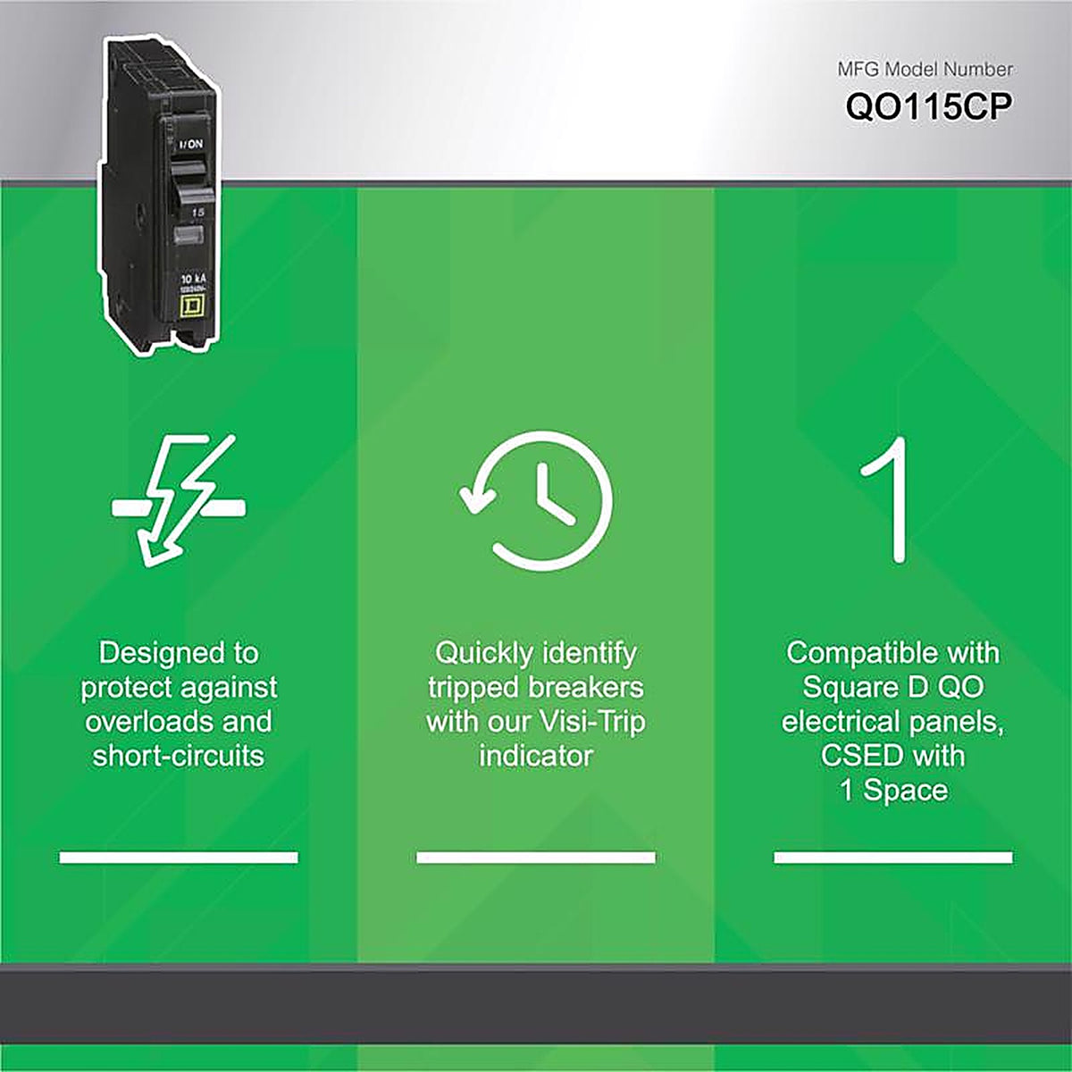 Square D QO115CP QO 15 amps Plug In Single Pole Circuit Breaker