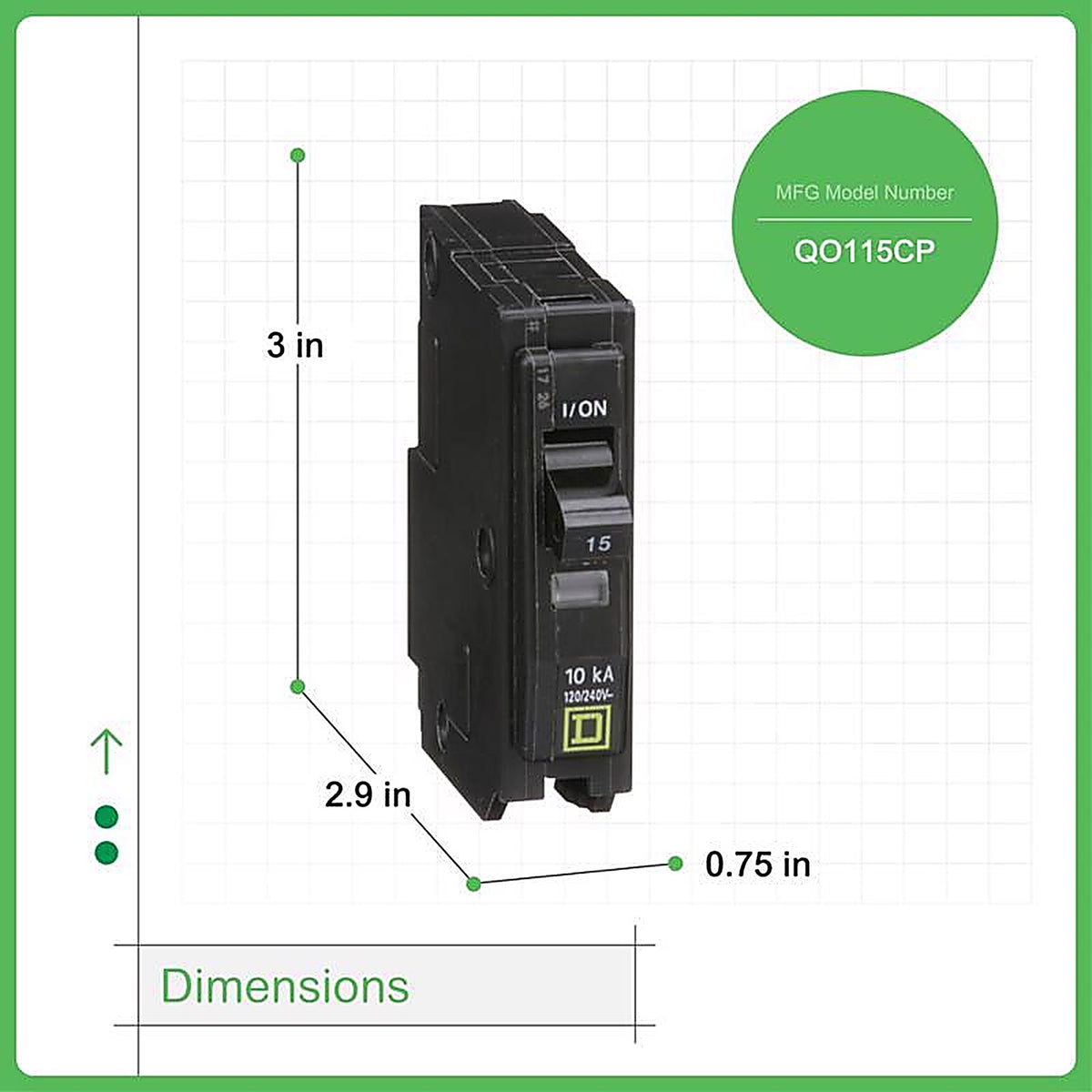 Square D QO115CP QO 15 amps Plug In Single Pole Circuit Breaker