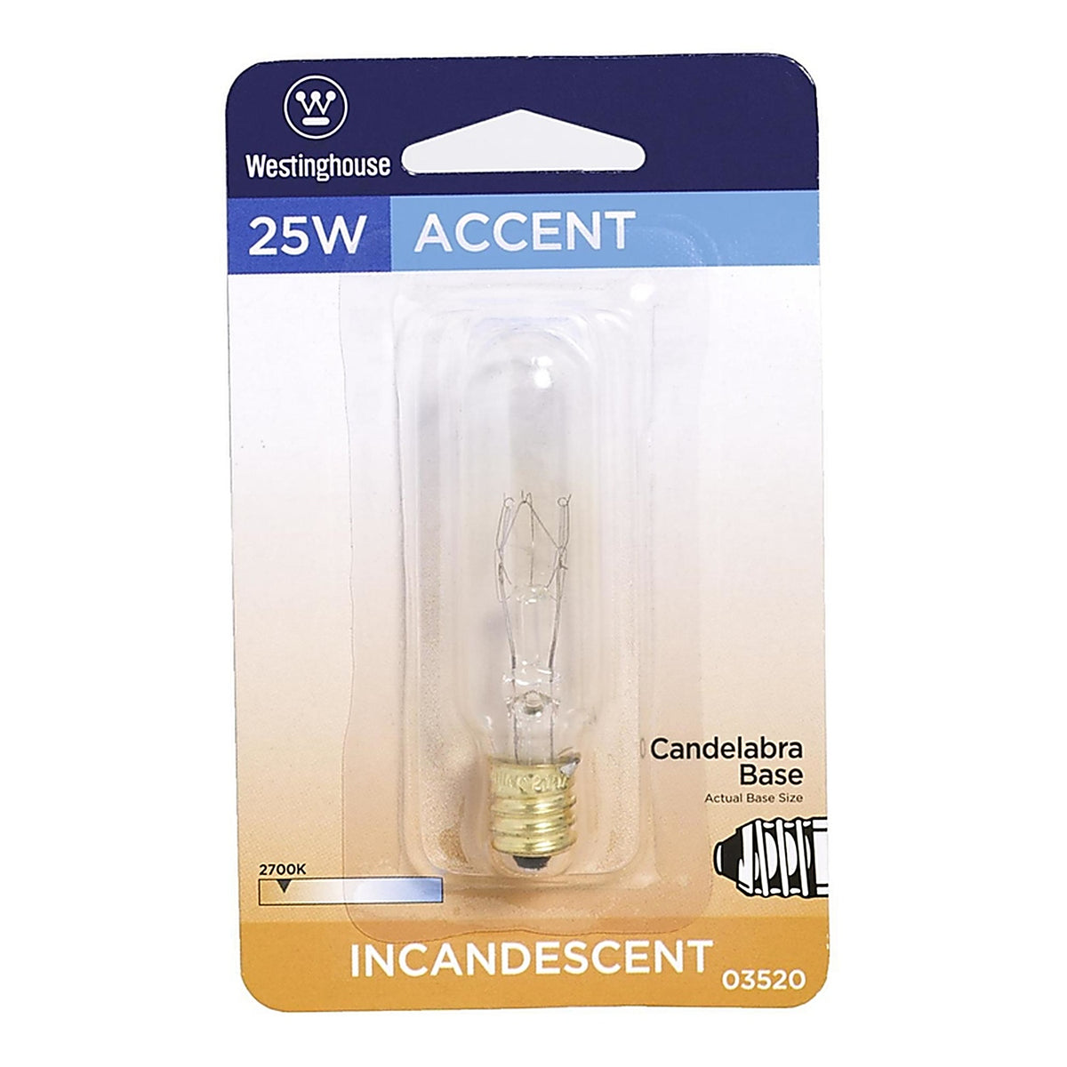 Westinghouse - 0352000 - 25 W T6 Specialty Incandescent Bulb E12 (Candelabra) White 1 Pack