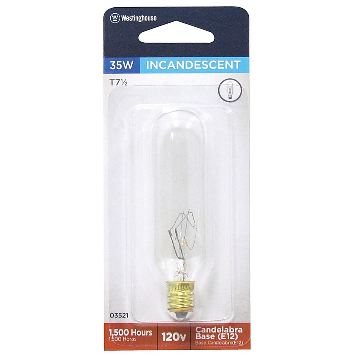 Westinghouse - 0352100 - 35 W E12 Tubular Incandescent Bulb E12 (Candelabra) White 1 Pack
