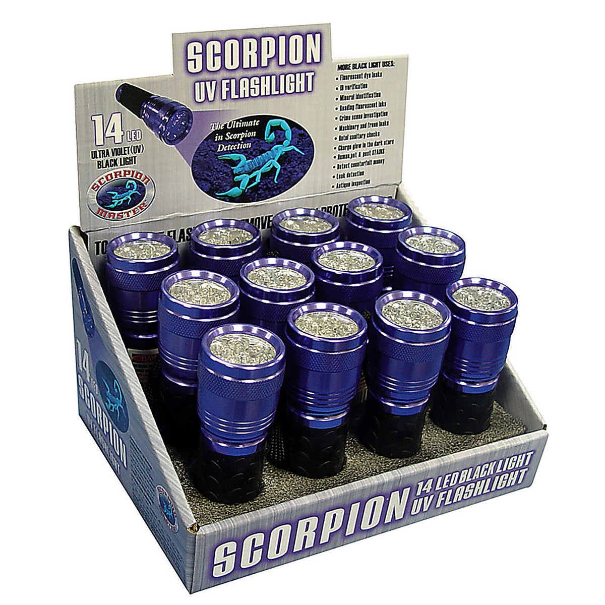 Scorpion Master 302482 14 LED Black/Purple LED UV Flashlight AAA Battery