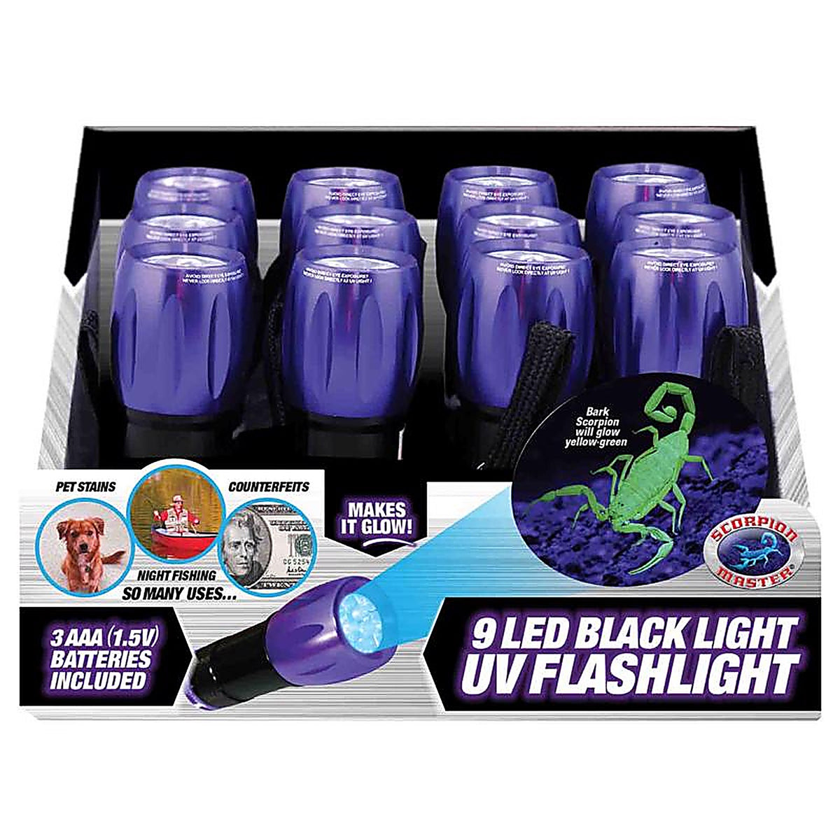 Scorpion Master 302481 9 LED 54 lumens Black/Purple LED UV Flashlight AAA Battery