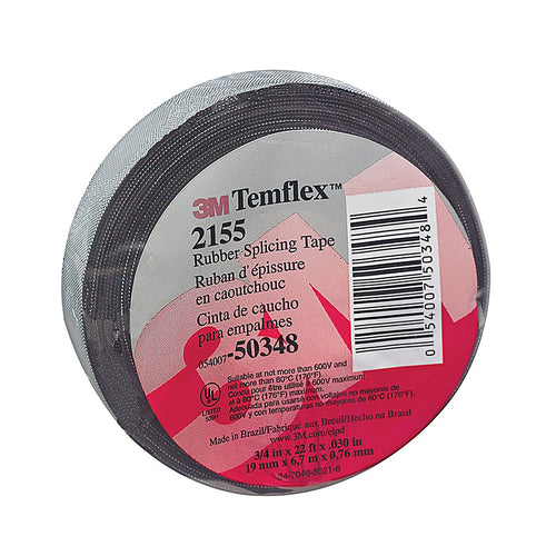 3M 02155 Temflex 3/4 in. W x 22 ft. L Black Rubber Splicing Tape