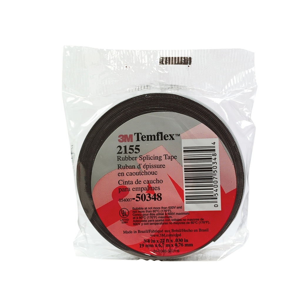 3M 02155 Temflex 3/4 in. W x 22 ft. L Black Rubber Splicing Tape