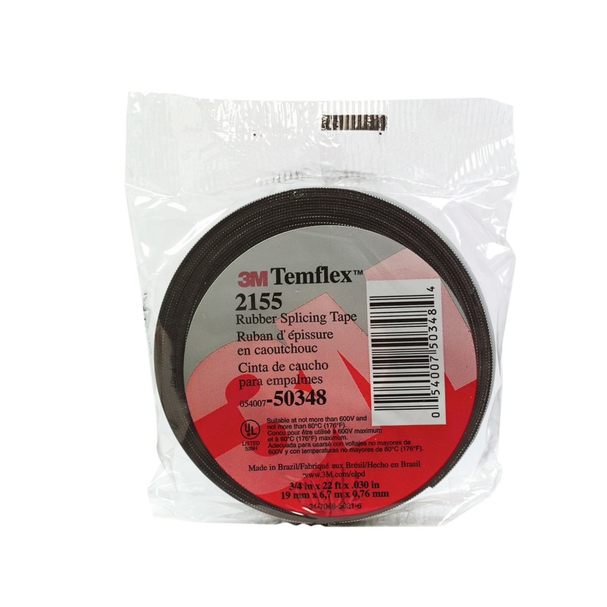 3M 02155 Temflex 3/4 in. W x 22 ft. L Black Rubber Splicing Tape