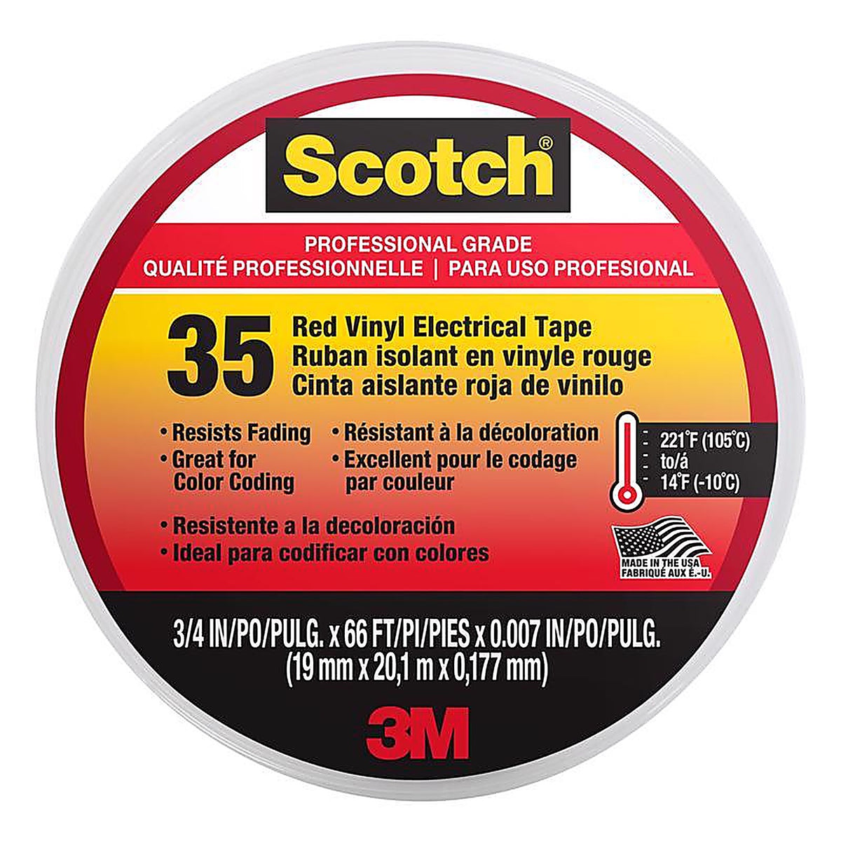 3M 10810-DL-2W Scotch 3/4 in. W x 66 ft. L Red Vinyl Electrical Tape