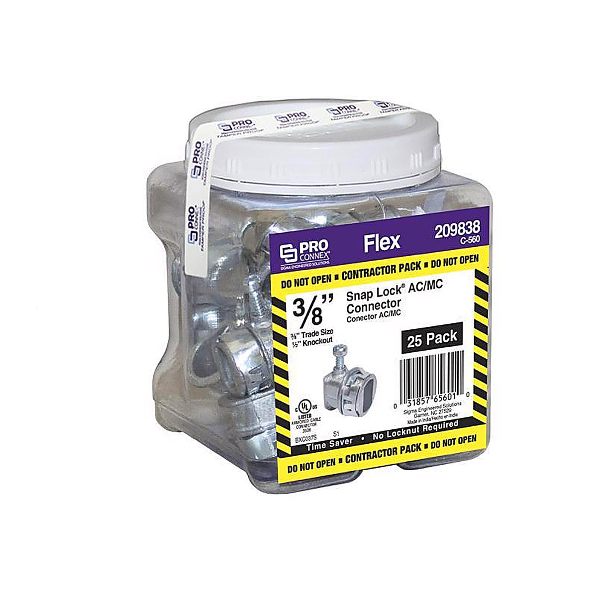 Sigma Electric - C-560 - Snap Lock 3/8 In. D Die-Cast Zinc Flex Connector for AC and Mc 25 Pack