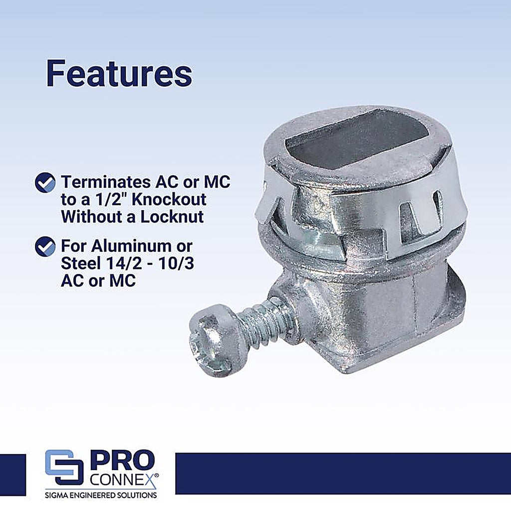Sigma Electric - C-560 - Snap Lock 3/8 In. D Die-Cast Zinc Flex Connector for AC and Mc 25 Pack